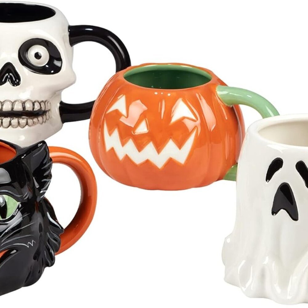 Scaredy Cat 22 oz 3-D Mugs, Set of 4 Assorted Designs